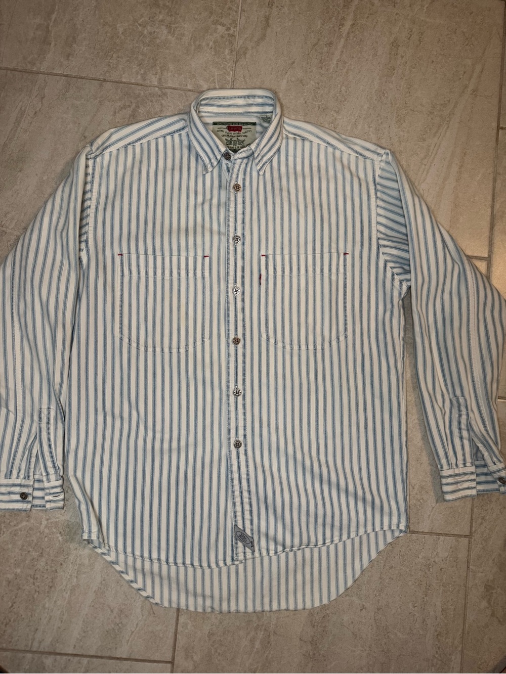 Levi's Light Blue and White Vertical Stripe Button-Down Shirt